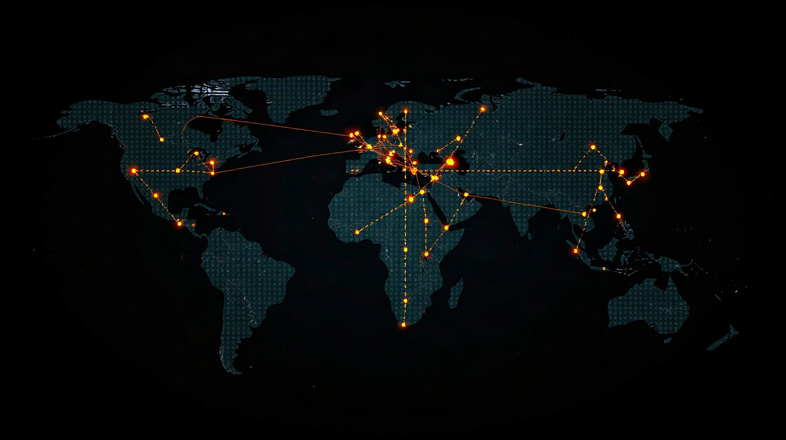 Abstract world map with glowing connection lines between distant points