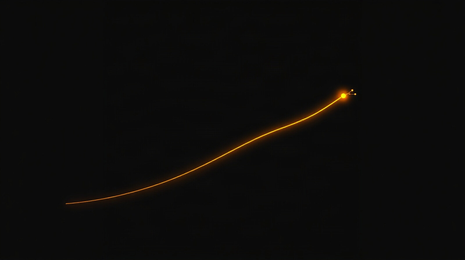Abstract glowing line rising and plateauing beside a small molecular node cluster