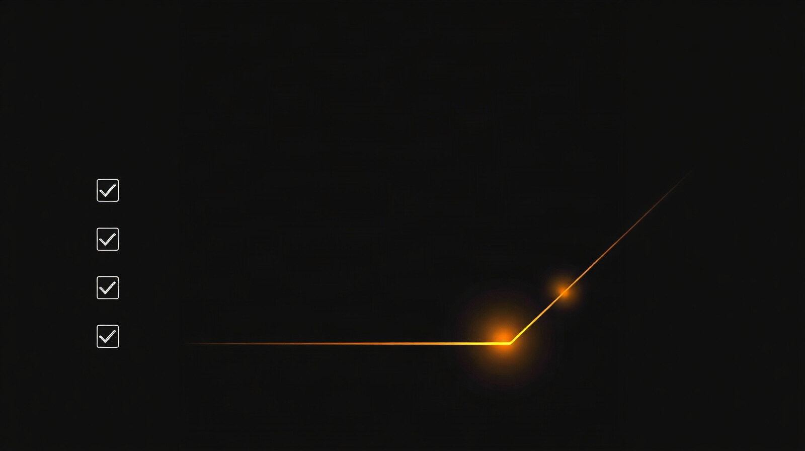 Abstract diagram of checkmarks beside a glowing line that changes direction