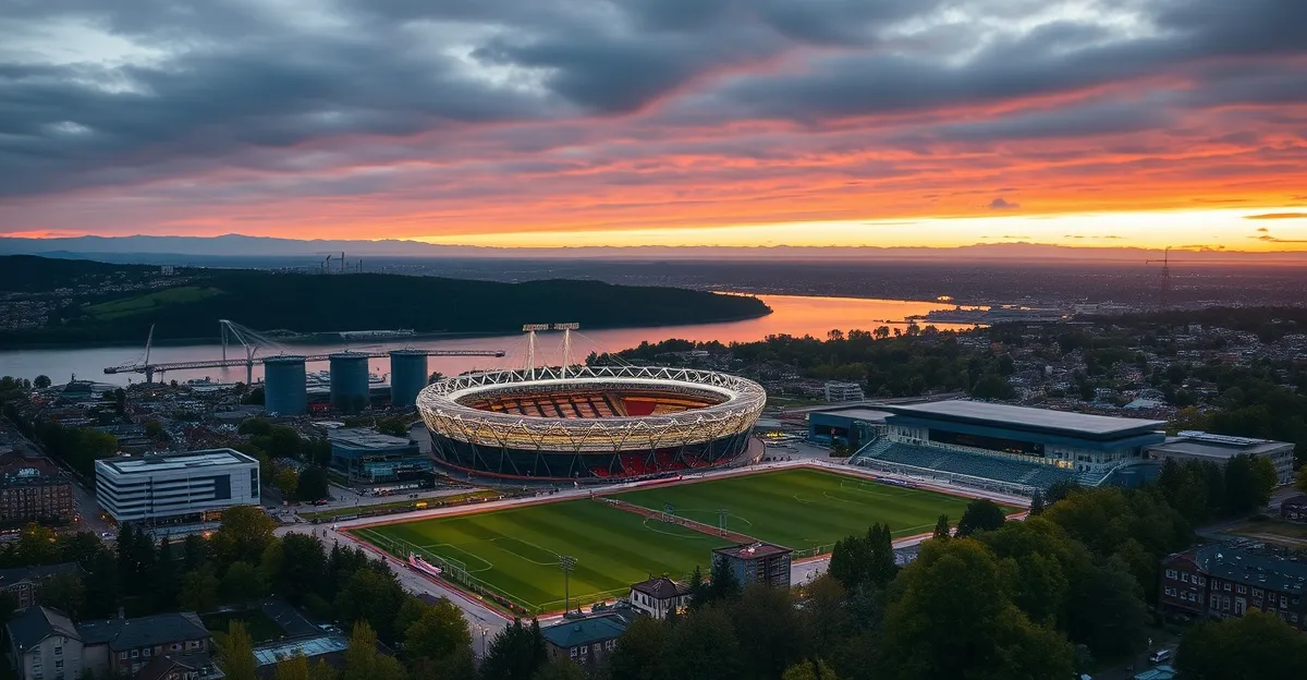 Dortmund Skyline mit Westfalenstadion und Phoenix See