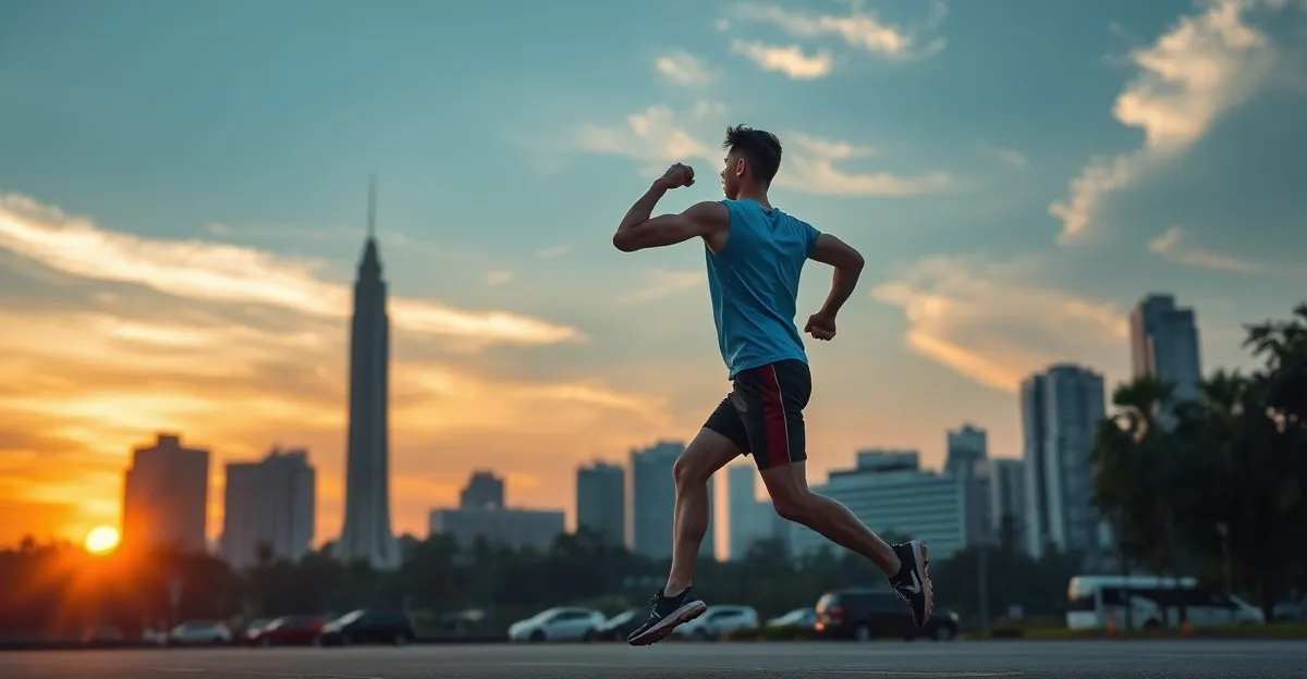 HYROX Jakarta 2026 — Jakarta skyline at sunset