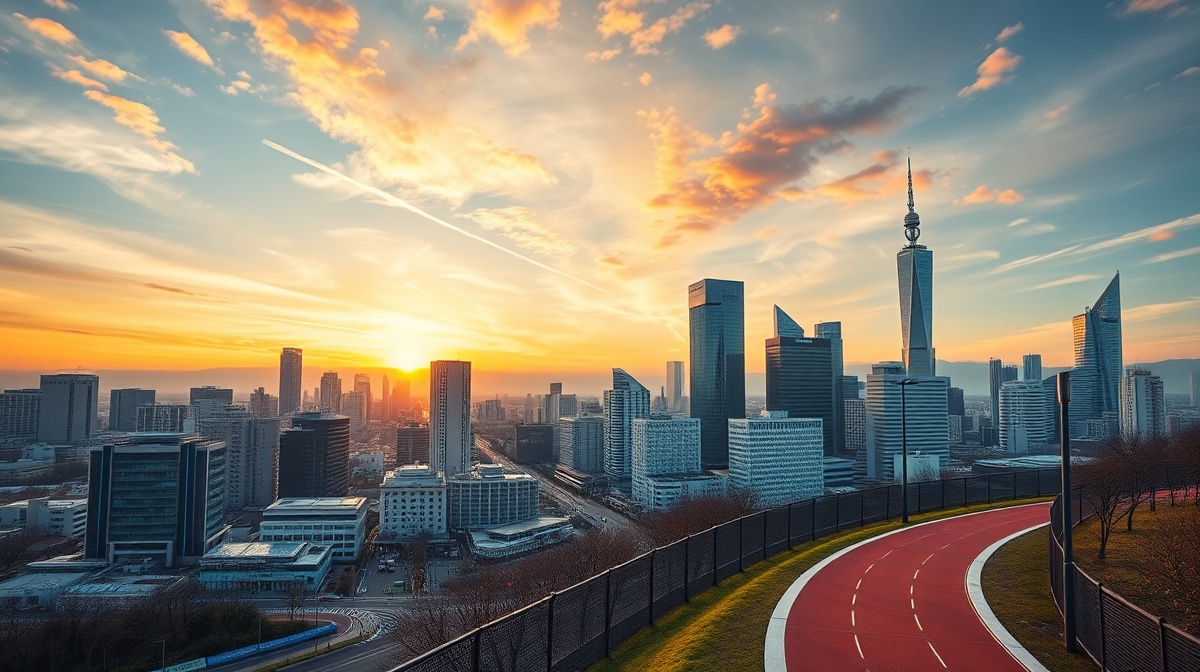 Osaka city skyline with Osaka Castle and the Kema Sakuranomiya Park