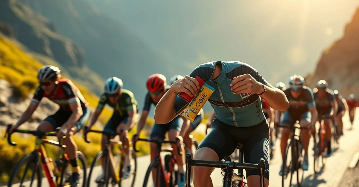 Endurance athlete testing high carbohydrate fueling on long bike ride