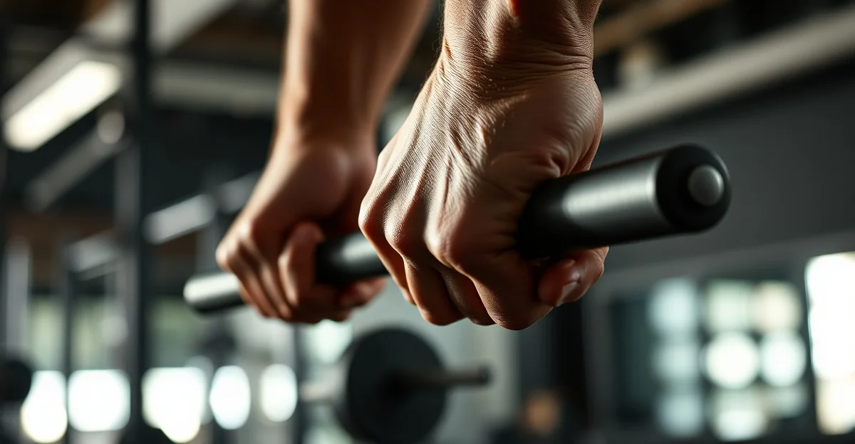 Athlete performing resistance training with barbell in gym setting