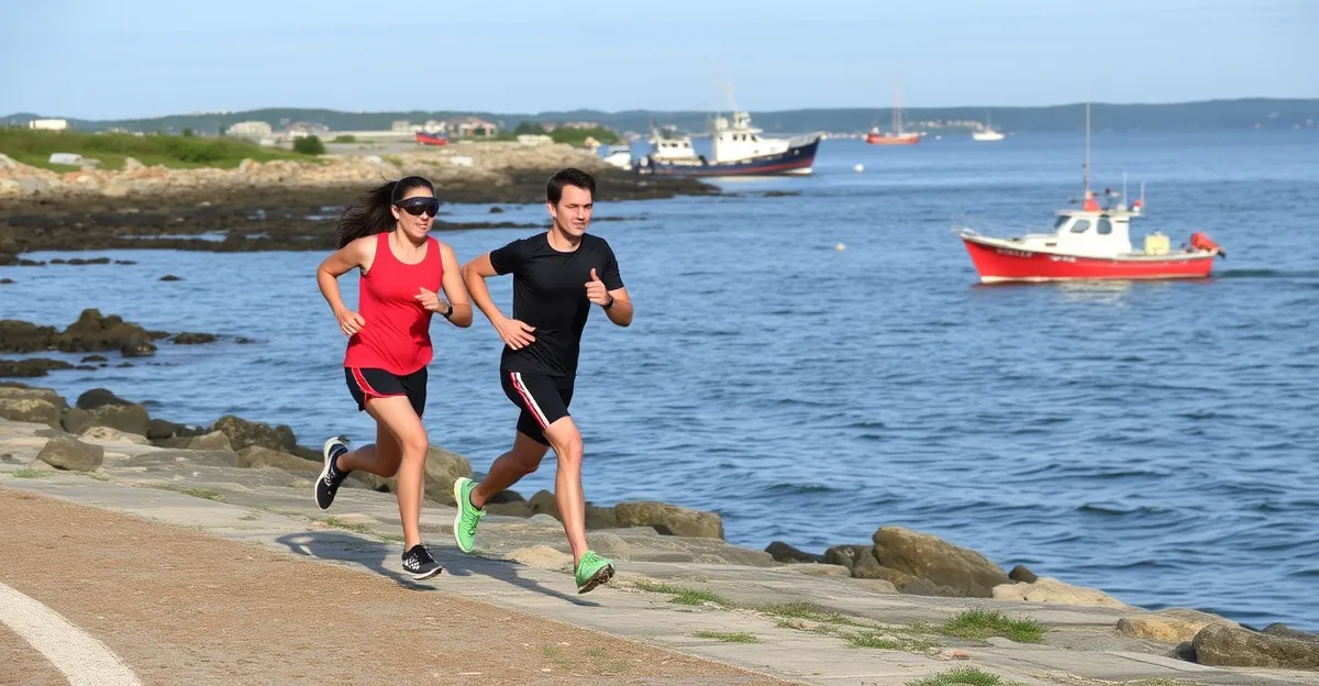 Swimrun athletes island-hopping through the forested islands of Casco Bay, Maine