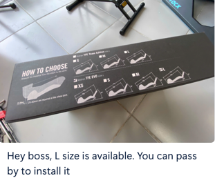 L'emballage de la barre aérodynamique à clipser Profile Design montre le guide de sélection des tailles — taille L sélectionnée pour un coureur de 196 cm