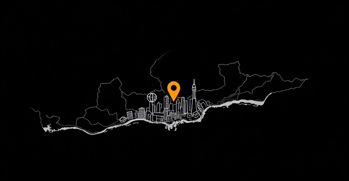 Map-style diagram showing distributed practitioner footprint with Los Angeles anchor — black canvas, single orange-glow accent.