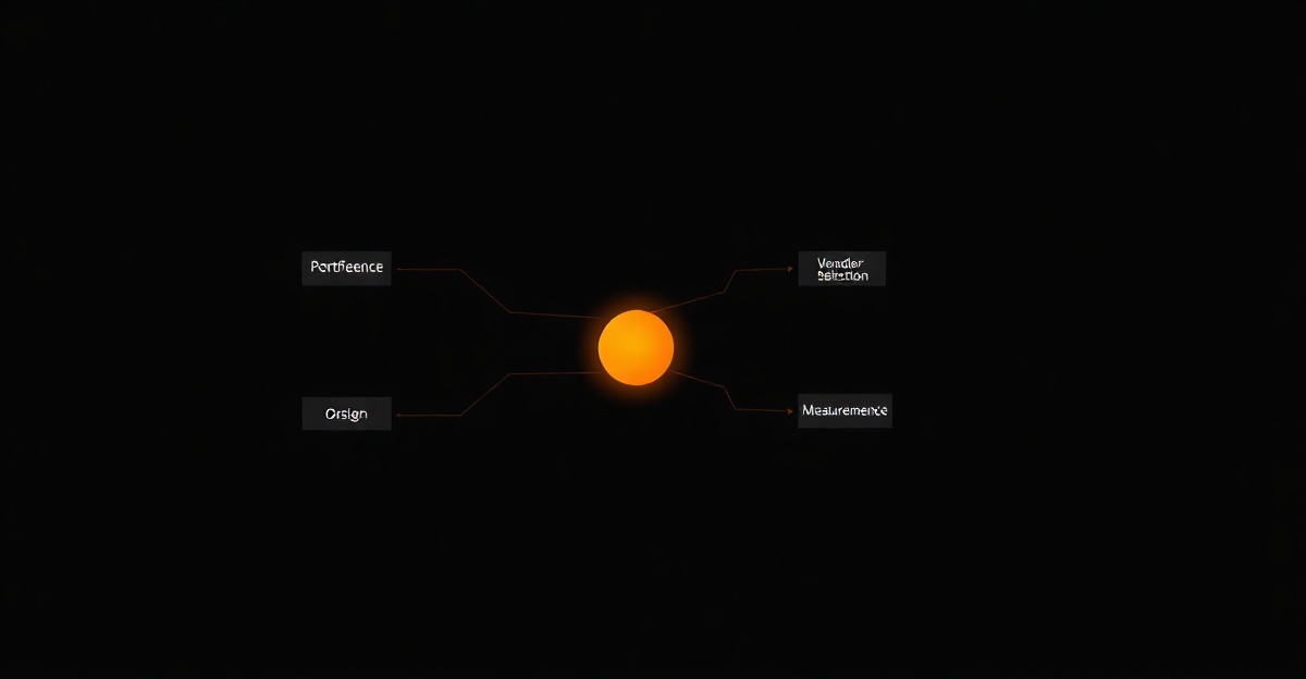Architectural diagram of an AI consulting engagement: portfolio review, vendor evaluation, governance — pure-black canvas, single orange-glow accent.