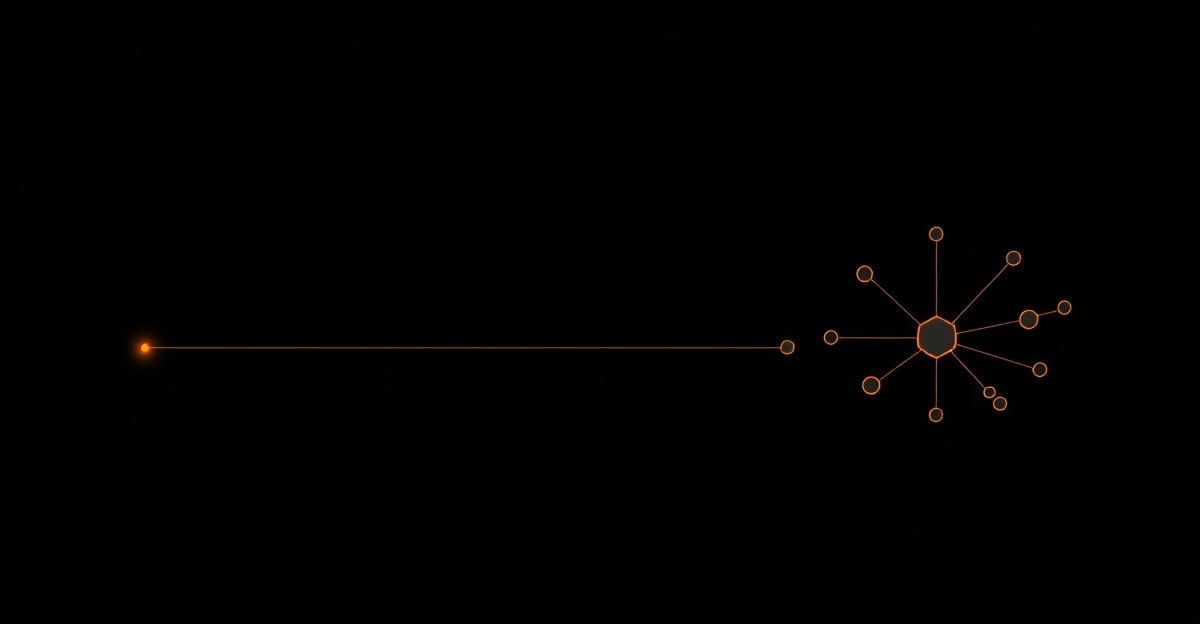 Abstract timeline showing evolution from single cursor to parallel cursors to autonomous agent constellation
