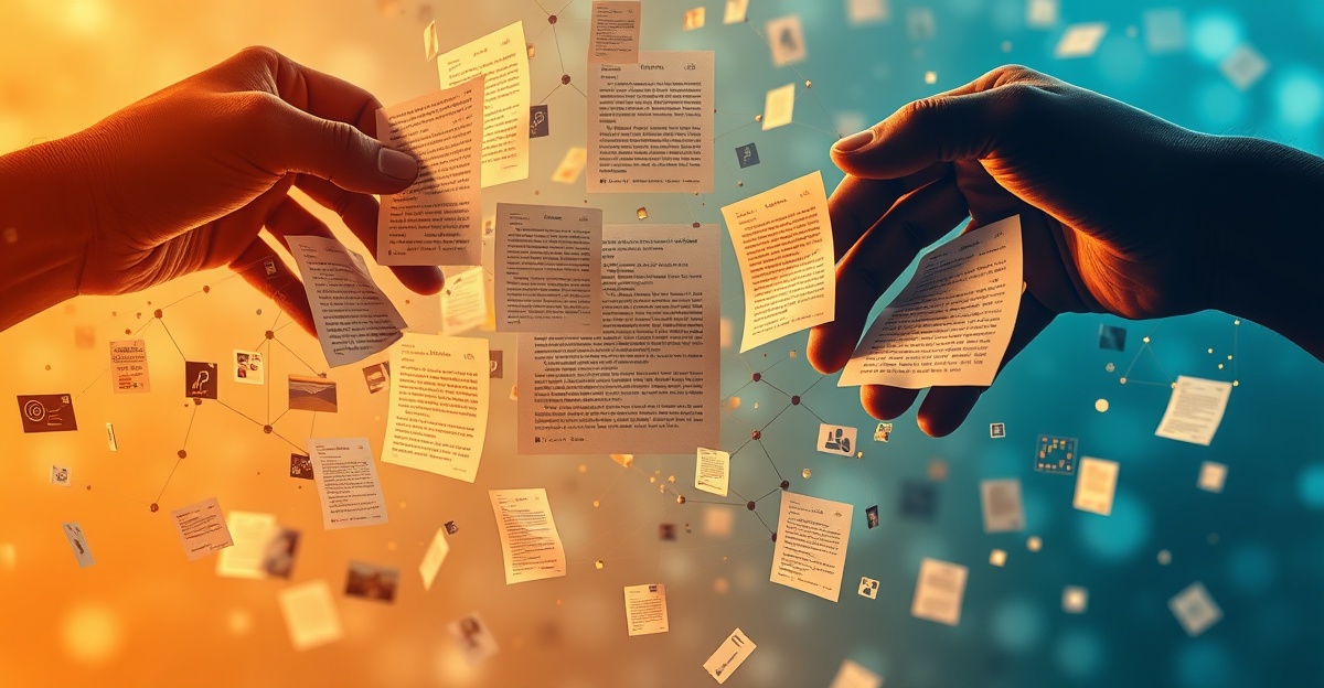 Interconnected data nodes and context windows as holographic layers above developer desk