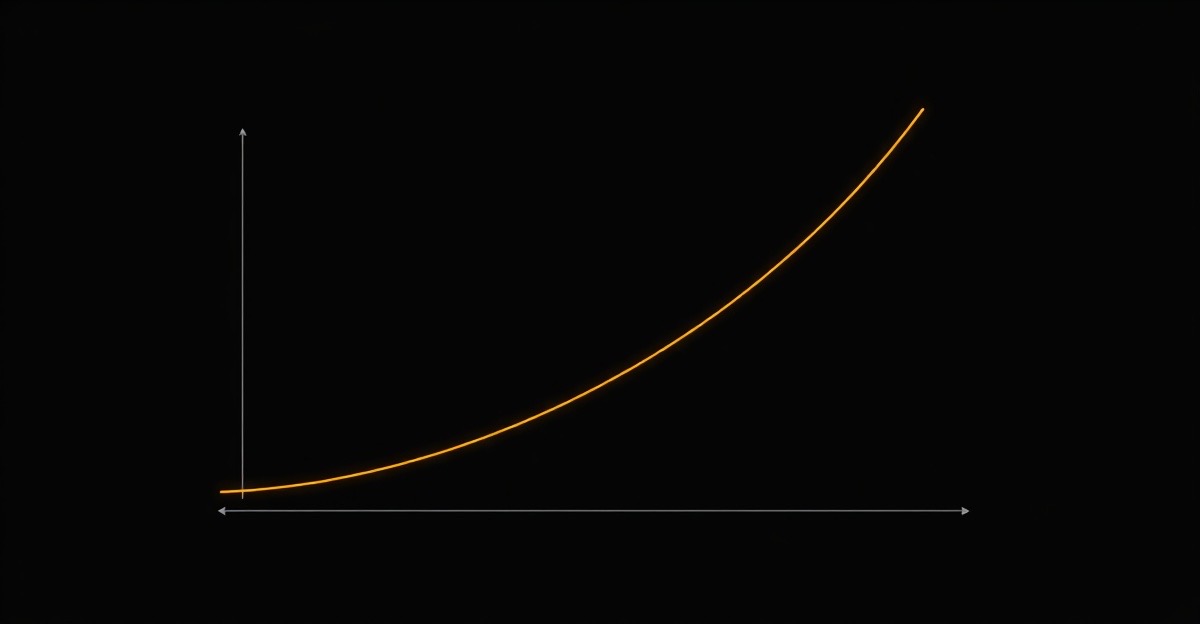 Abstract diagram of a falling efficiency curve feeding an expanding demand curve, representing the Jevons paradox in software