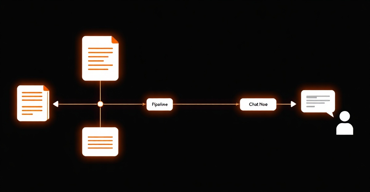 A diagram of a retrieval-augmented generation pipeline: notes flowing through a splitter and embedder into a vector store, then back out to a language model