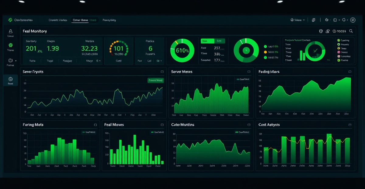 Enterprise observability dashboard with cost analysis charts and pricing tiers