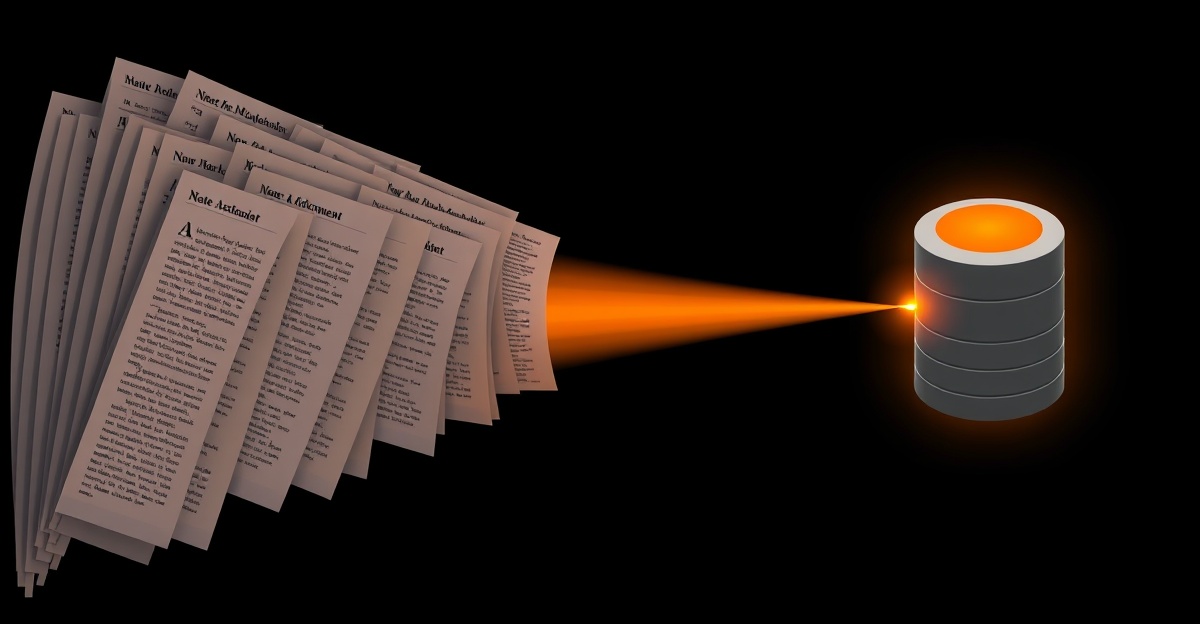 A stack of Obsidian markdown note files feeding into a single SQLite vector store that answers a question